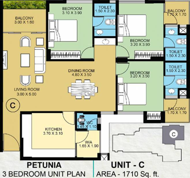 Veegaland Petunia And Begonia (3BHK+3T (1,710 sq ft) 1710 sq ft)