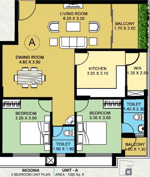 Veegaland Petunia And Begonia (2BHK+2T (1,280 sq ft) 1280 sq ft)