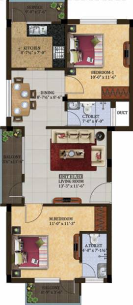 Abhimanyu Garden Housing Gowri Garden Floor Plan (2BHK+2T (1,200 sq ft) 1200 sq ft)