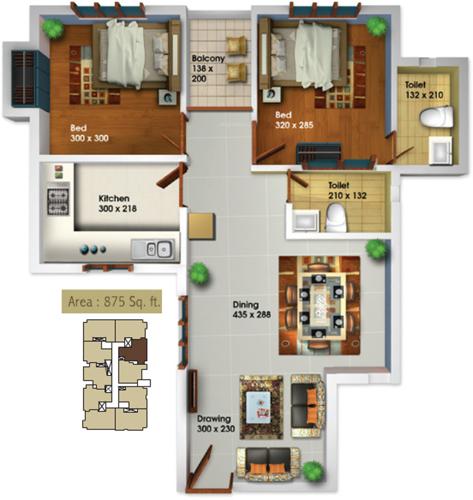 Jewel Oak Field (2BHK+2T (875 sq ft) 875 sq ft)