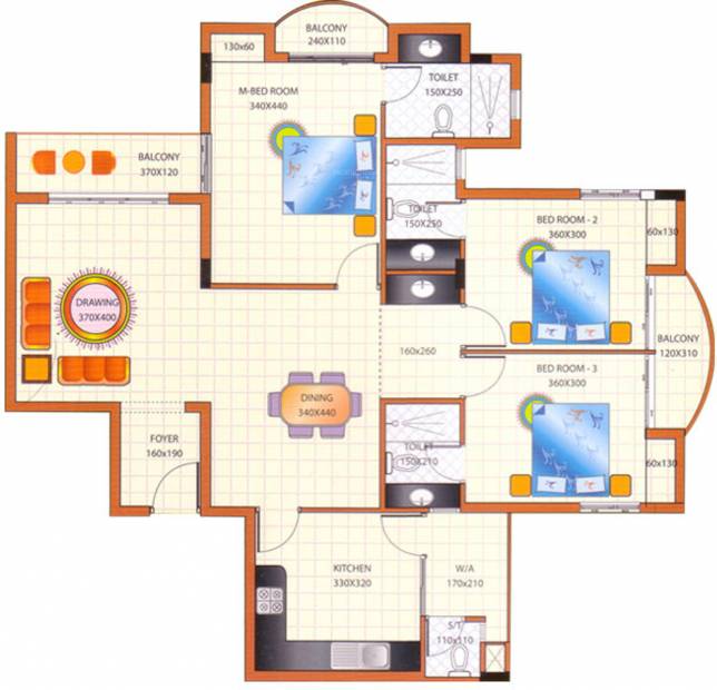Alukkas Builders and Developers Castle Floor Plan (3BHK+4T (1,701 sq ft) 1701 sq ft)