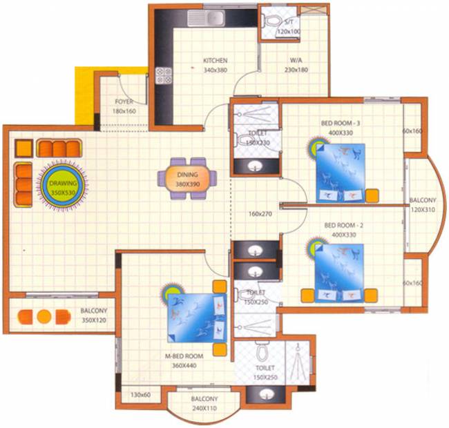 Alukkas Builders and Developers Castle Floor Plan (3BHK+4T (1,888 sq ft) 1888 sq ft)