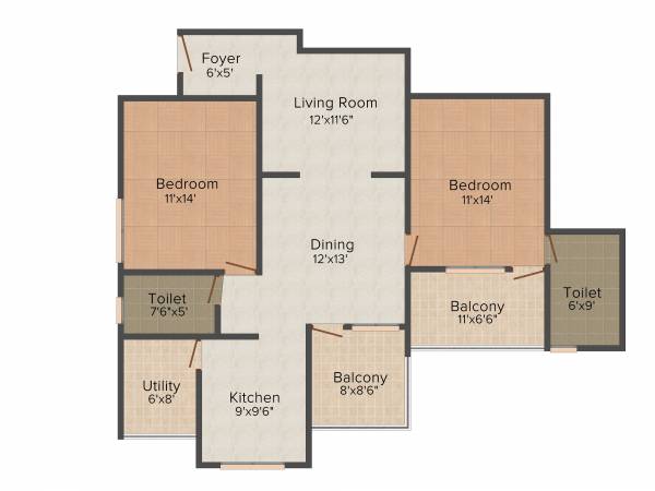Oceanus Maple (2BHK+2T (1,282 sq ft) 1282 sq ft)
