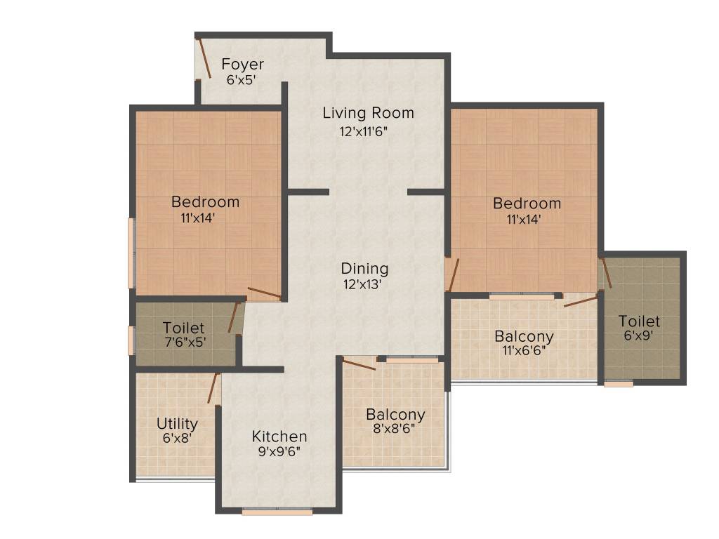 Oceanus Maple (2BHK+2T (1,282 sq ft) 1282 sq ft)