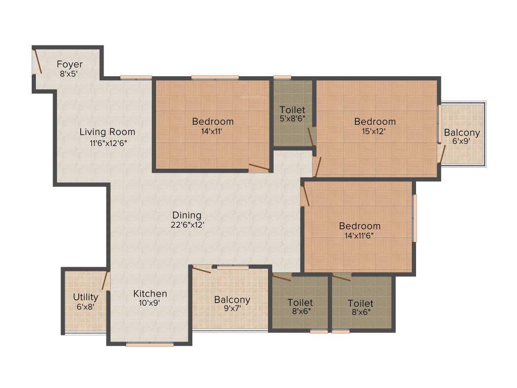 Oceanus Maple (3BHK+3T (1,700 sq ft) 1700 sq ft)