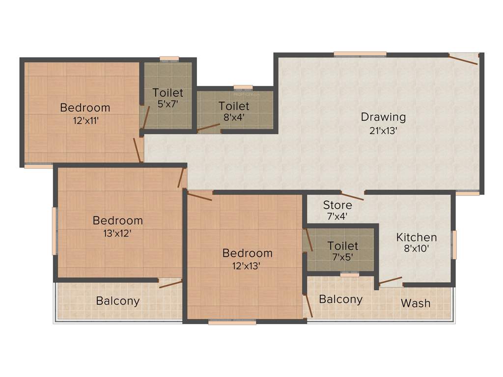 Maa Sunrise Heights (3BHK+3T (1,236 sq ft) 1236 sq ft)