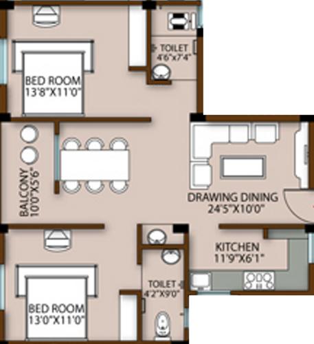 Neelanchal Kanaklata (2BHK+2T (1,161 sq ft) 1161 sq ft)