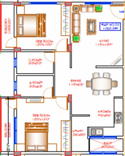 VR Infrastructures Galaxy Floor Plan (2BHK+2T (1,065 sq ft) 1065 sq ft)