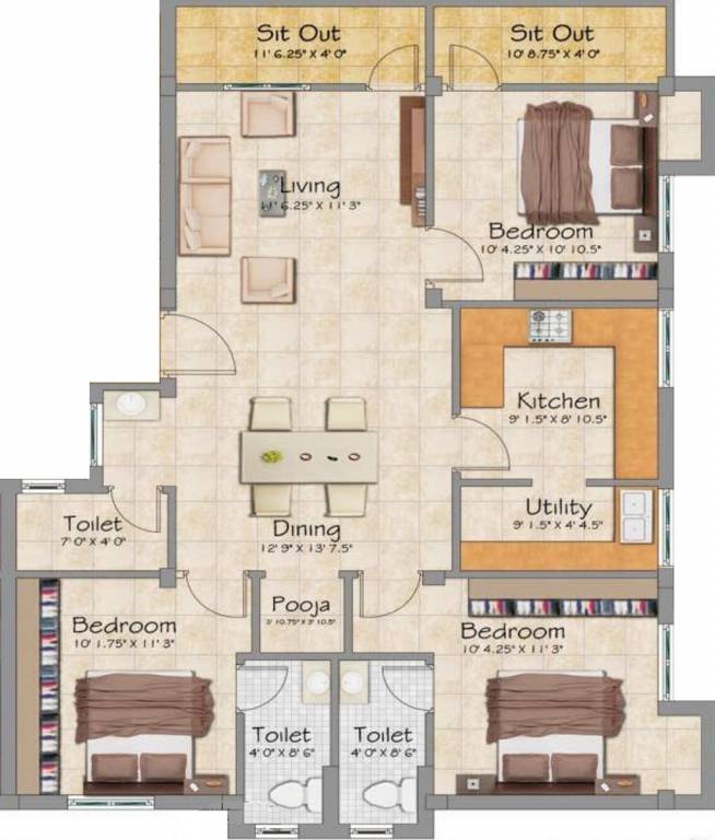 ALA Shirdi Sai Arcade (3BHK+3T (1,360 sq ft) + Pooja Room 1360 sq ft)