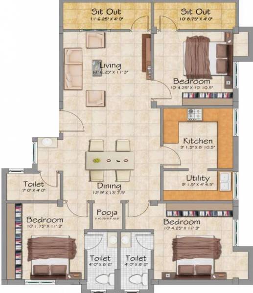 ALA Shirdi Sai Arcade (3BHK+3T (1,382 sq ft) 1382 sq ft)