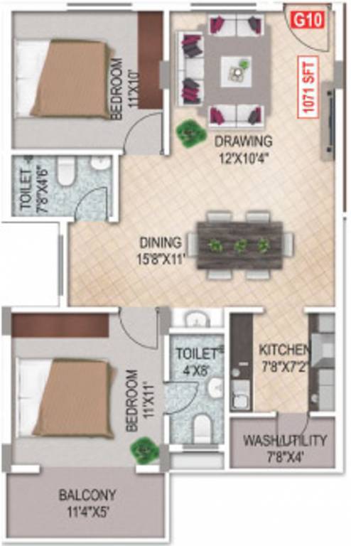 Aashrayaa Eternia (2BHK+2T (1,071 sq ft) 1071 sq ft)