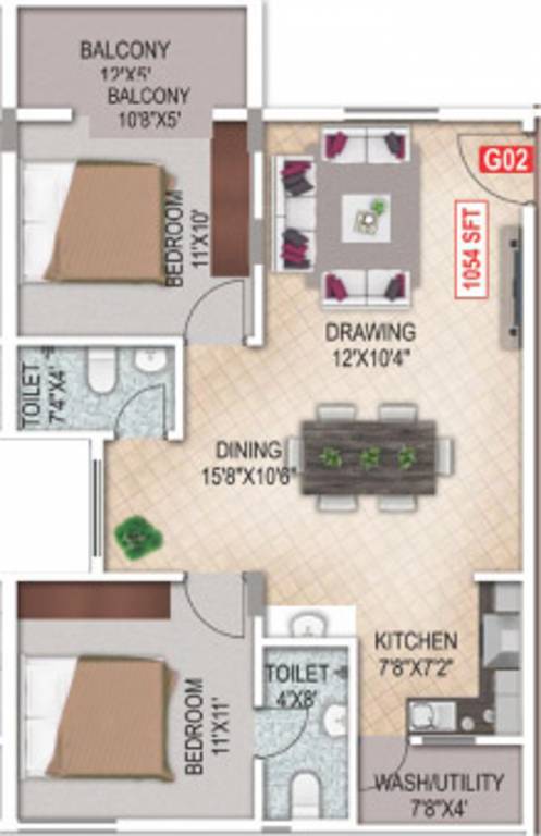 Aashrayaa Eternia (2BHK+2T (1,054 sq ft) 1054 sq ft)