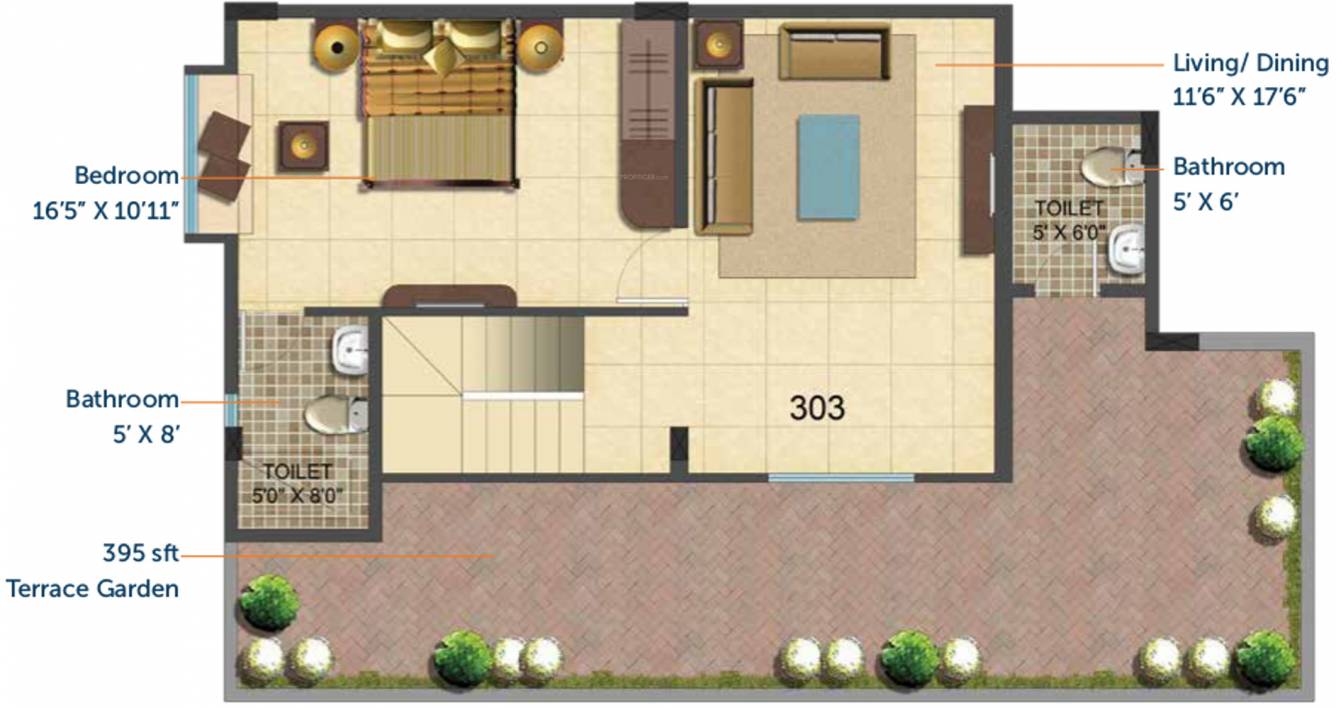 Cumins Estates Cedar Woods Upper Level Penthouse Plan (3BHK+3T (1,930 sq ft) 1930 sq ft)