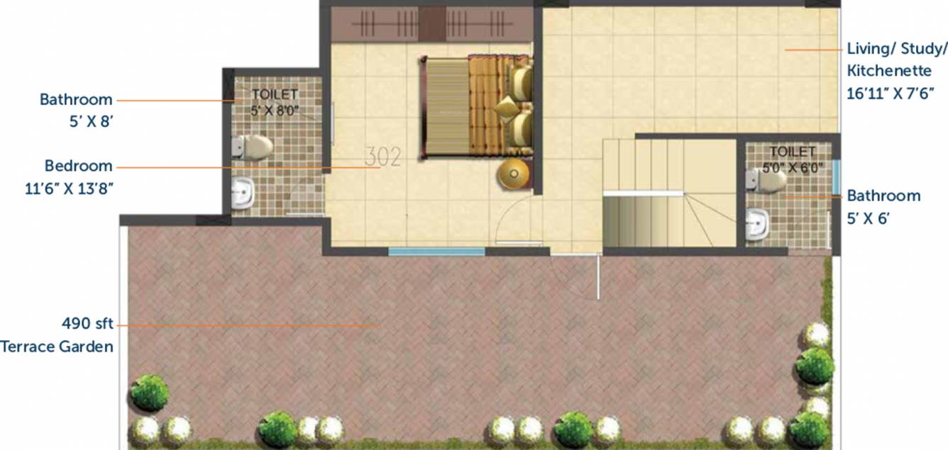 Cumins Estates Cedar Woods Upper Level Penthouse Plan (3BHK+3T (1,830 sq ft) 1830 sq ft)