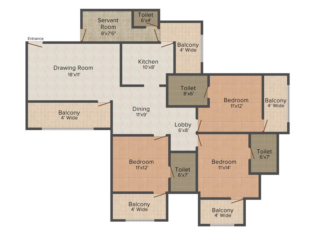 Revanta Smart Residency (3BHK+4T (1,675 sq ft) Servant Room 1675 sq ft)