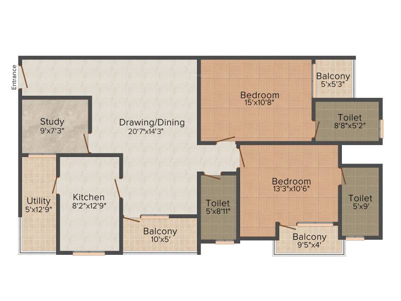 Ashadeep Gulmohar Elite (2BHK+3T (1,242 sq ft)   Study Room 1242 sq ft)