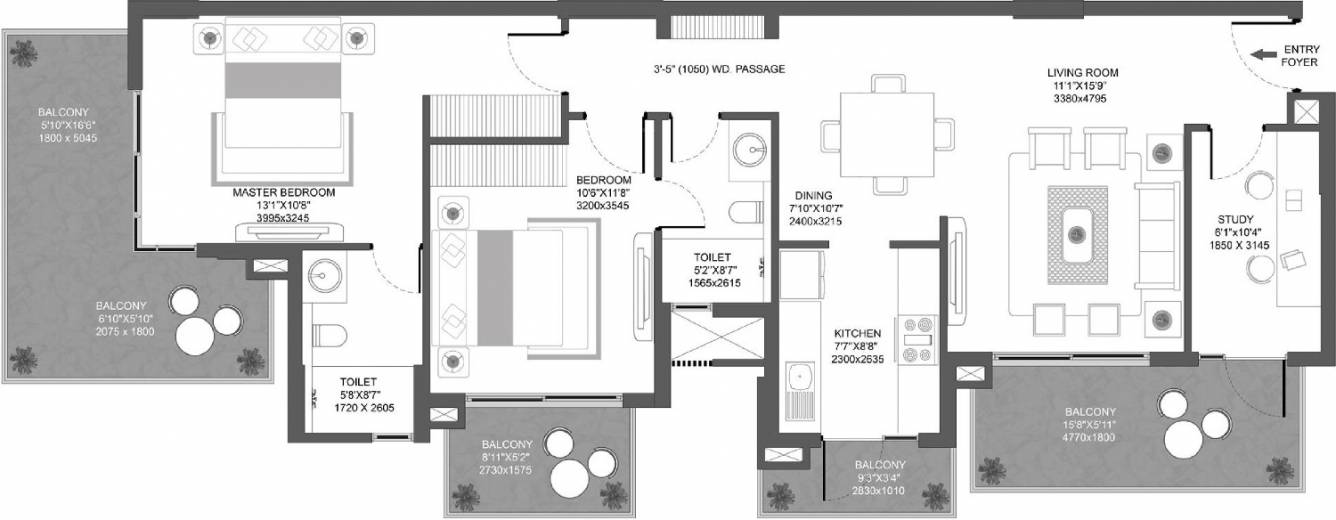 Godrej Icon (2BHK+2T (1,630 sq ft) + Study Room 1630 sq ft)