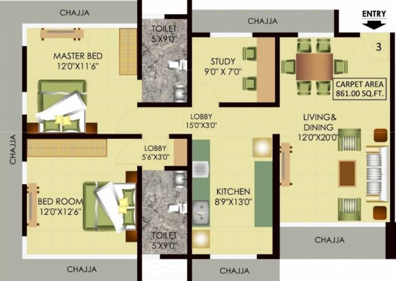Mayfair Page 3 (2BHK+2T (1,420 sq ft)   Study Room 1420 sq ft)