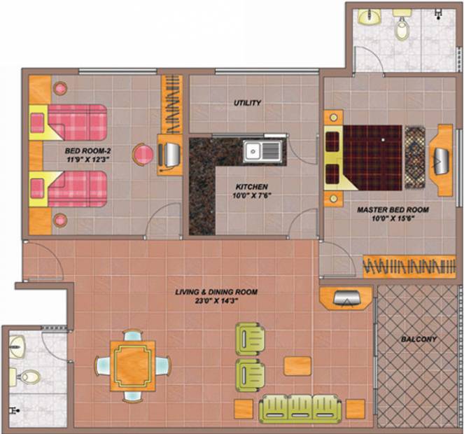 Daya Santara Magan Place II (2BHK+2T (1,204 sq ft) 1204 sq ft)