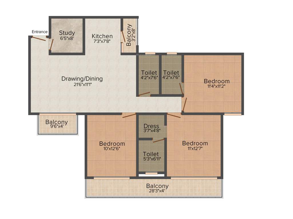 Varda Gardenia (3BHK+3T (1,525 sq ft) + Study Room 1525 sq ft)