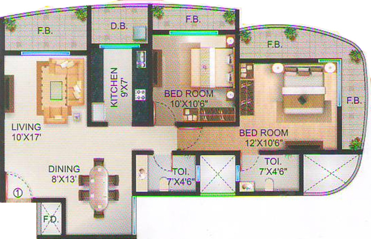 DLH Prabhuvandan (2BHK+2T (1,260 sq ft) 1260 sq ft)