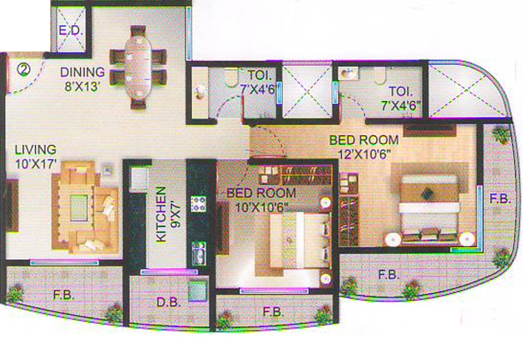 DLH Prabhuvandan (2BHK+2T (1,300 sq ft) 1300 sq ft)