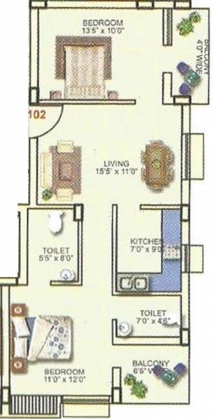 Krishna Panchavati Residency (2BHK+2T (1,299 sq ft) 1299 sq ft)