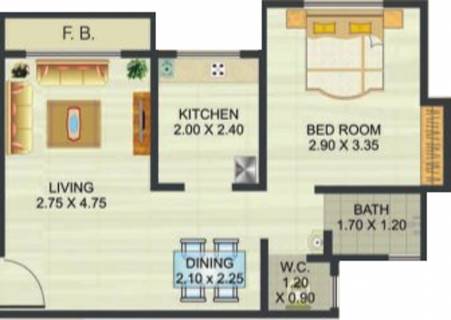 450 Sq Ft 1 Bhk Floor Plan Image Reliable Homemakers Heights Available For Sale Proptiger Com