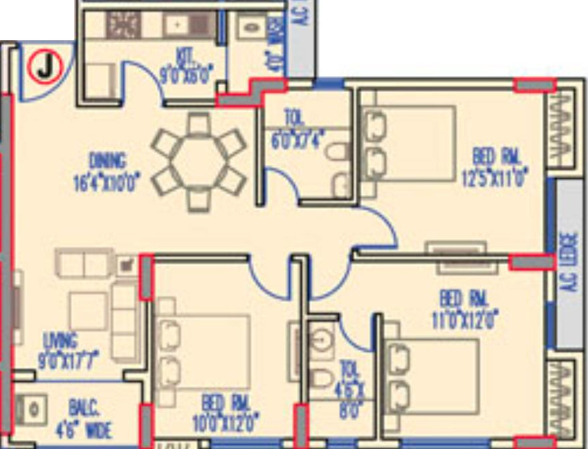 Merlin Legacy (3BHK+2T (1,525 sq ft) 1525 sq ft)