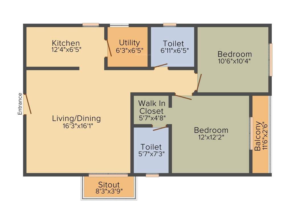 NR Windgates (2BHK+2T (1,152 sq ft) 1152 sq ft)