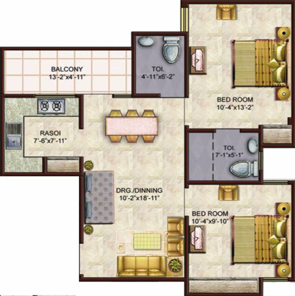 Techman Himgiri (2BHK+2T (700 sq ft) 700 sq ft)