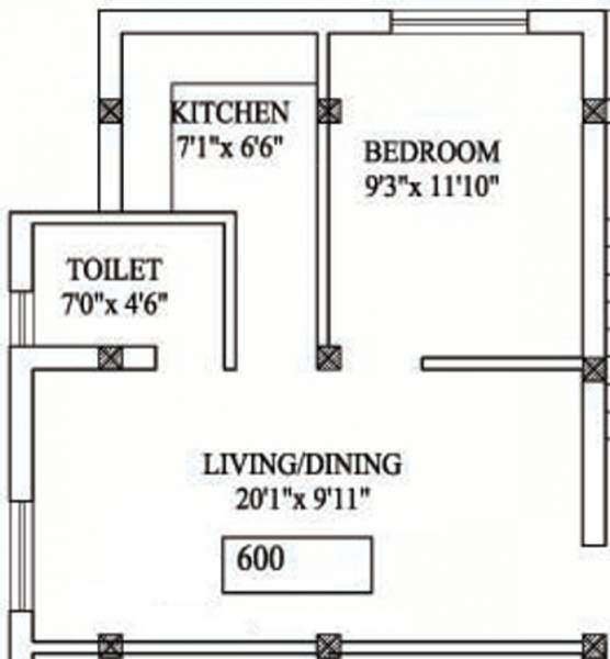 Avinga Avakash Villa Floor Plan (1BHK+1T (600 sq ft) 600 sq ft)