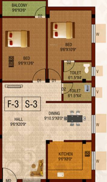 Raghav Veerabatran Nagar (2BHK+2T (996 sq ft) 996 sq ft)