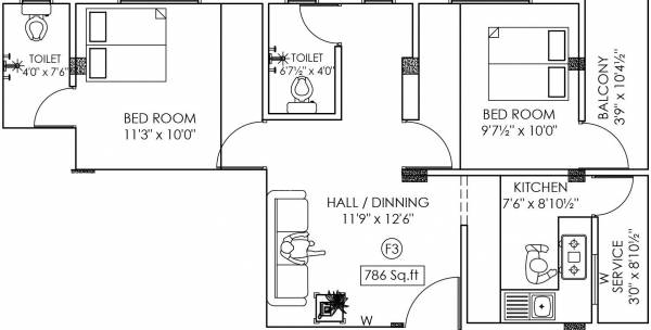 New Age Perungudi (2BHK+2T (786 sq ft) 786 sq ft)