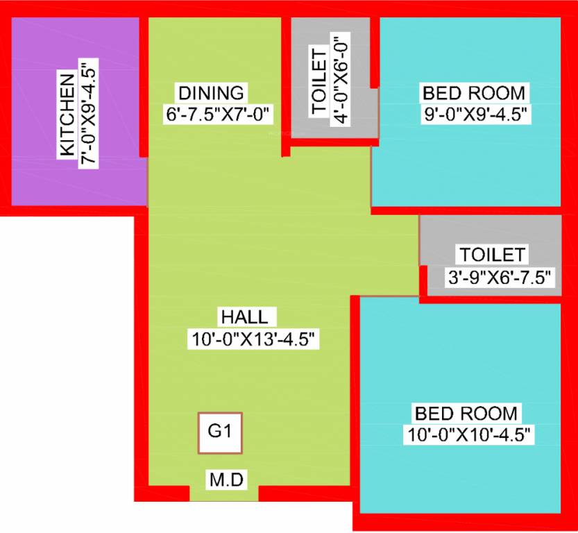 Floor Plan (2BHK+2T (735 sq ft) 735 sq ft) Kalai Construction Castle Floor Plan (2BHK+2T (735 sq ft) 735 sq ft)