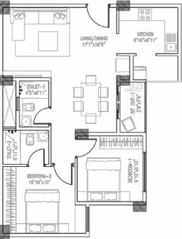 NR Windgates (2BHK+2T (981 sq ft) 981 sq ft) NR Windgates (2BHK+2T (981 sq ft) 981 sq ft)