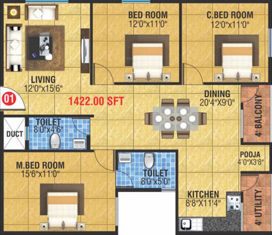 MBM Kamalanand Residency (3BHK+2T (1,422 sq ft) Pooja Room 1422 sq ft) MBM Kamalanand Residency (3BHK+2T (1,422 sq ft) Pooja Room 1422 sq ft)