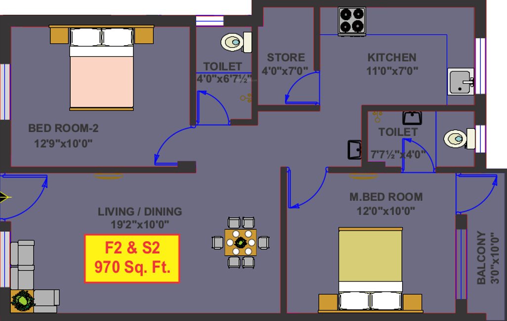 Vikaan Sai Avighna (2BHK+2T (970 sq ft) 970 sq ft)