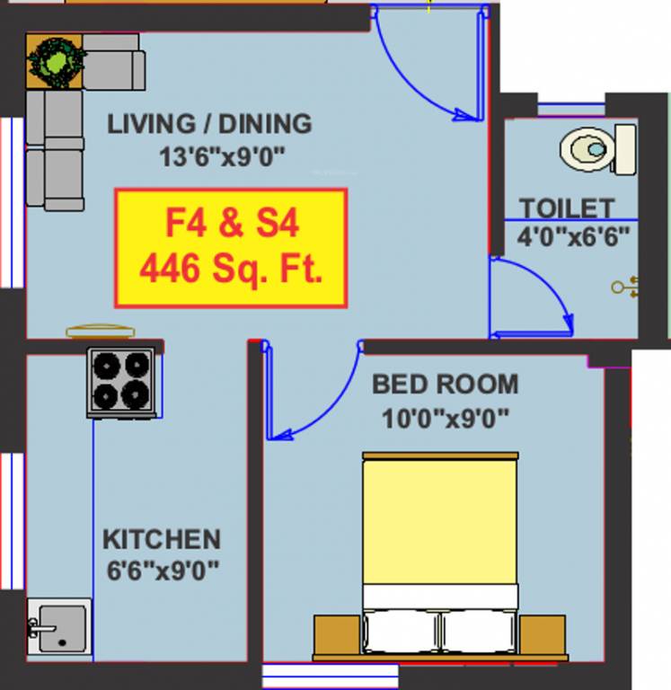 Vikaan Sai Avighna (1BHK+1T (446 sq ft) 446 sq ft)