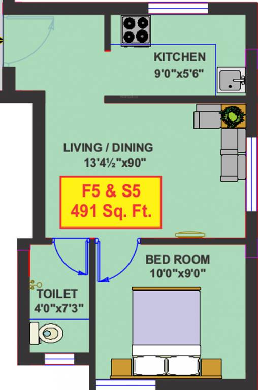 Vikaan Sai Avighna (1BHK+1T (491 sq ft) 491 sq ft)