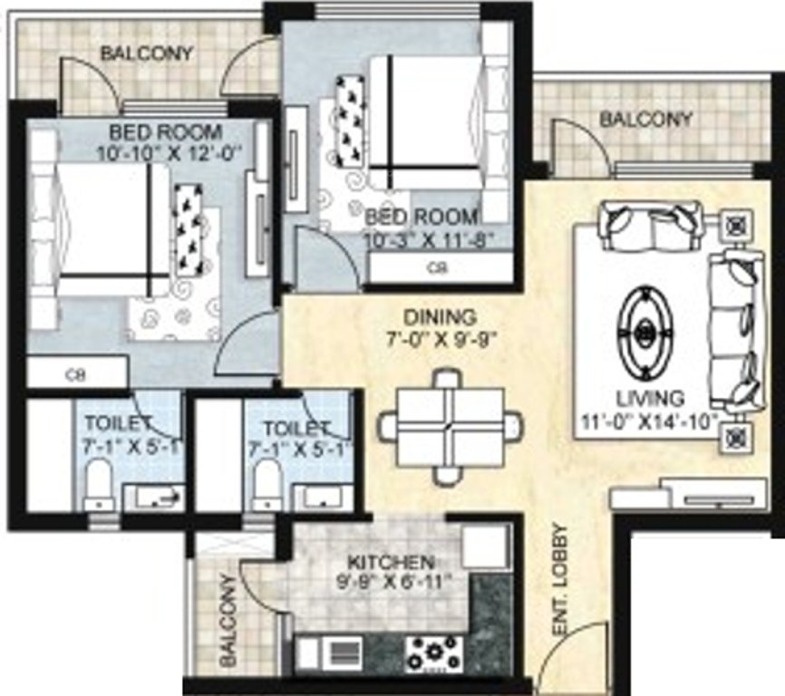 Omaxe Grand (2BHK+2T (1,125 sq ft) 1125 sq ft)