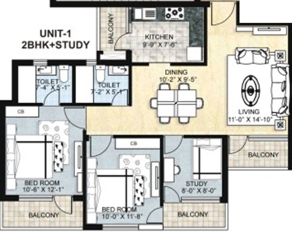 Omaxe Grand (2BHK+2T (1,250 sq ft) + Study Room 1250 sq ft)
