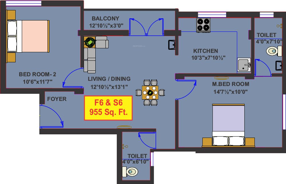 Vikaan Sai Avighna (2BHK+2T (955 sq ft) 955 sq ft)