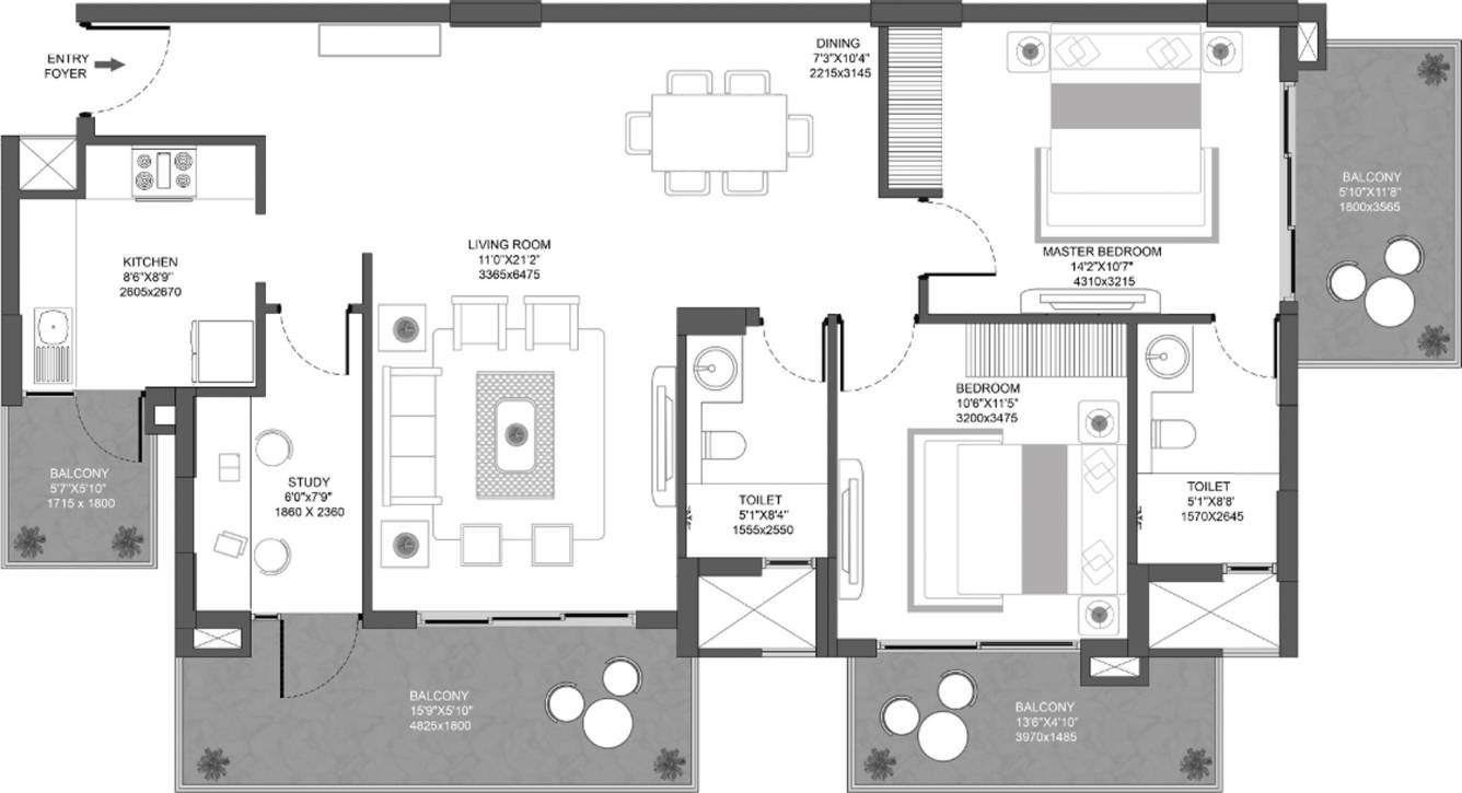 Godrej Icon (2BHK+2T (1,575 sq ft) + Study Room 1575 sq ft)