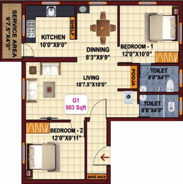 JKB Maples Park (2BHK+2T (1,102 sq ft) 1102 sq ft)