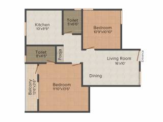 Vikaan Sai Swaroop (2BHK+2T (1,023 sq ft) + Pooja Room 1023 sq ft)