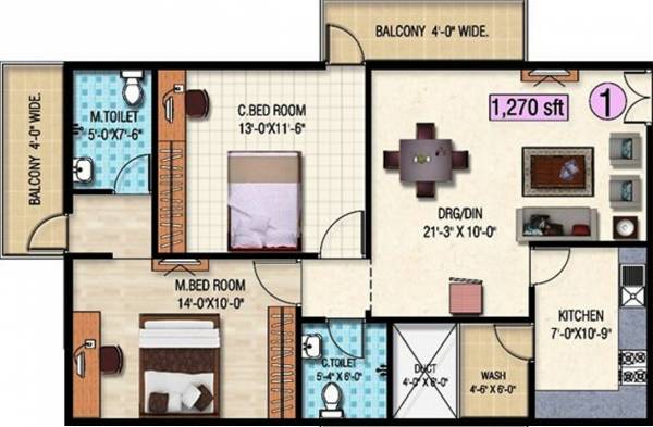 Keystone Properties Anjan Blossom (2BHK+2T (1,270 sq ft) 1270 sq ft)