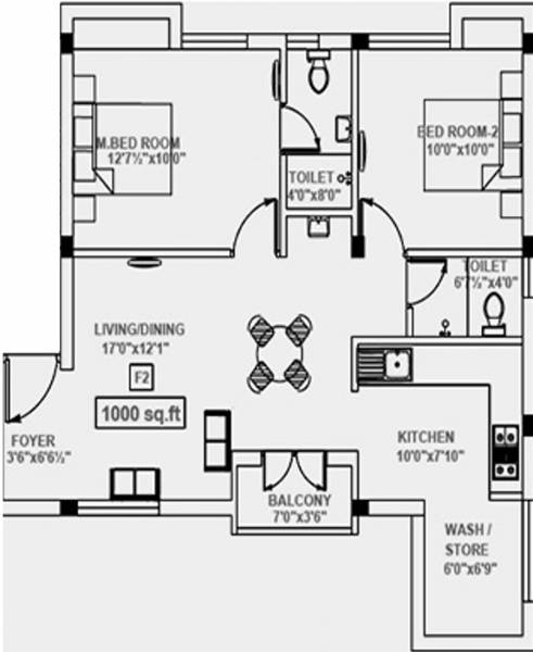 Vikaan Shelters Jai Kamal Floor Plan (2BHK+2T (1,000 sq ft) 1000 sq ft)