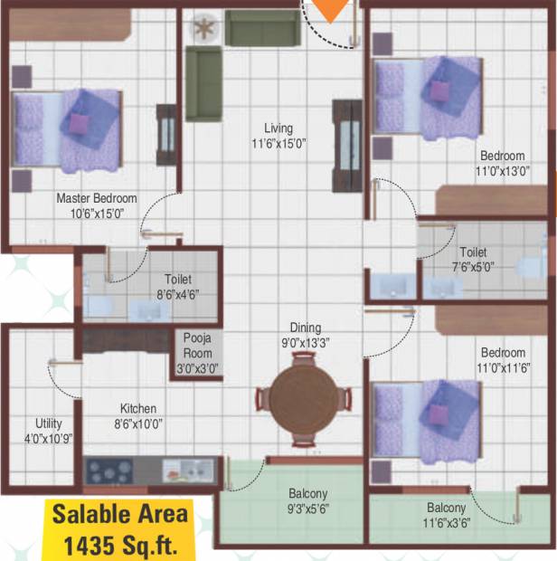 5 Elements Abhayas Orchids (3BHK+2T (1,435 sq ft)   Pooja Room 1435 sq ft)