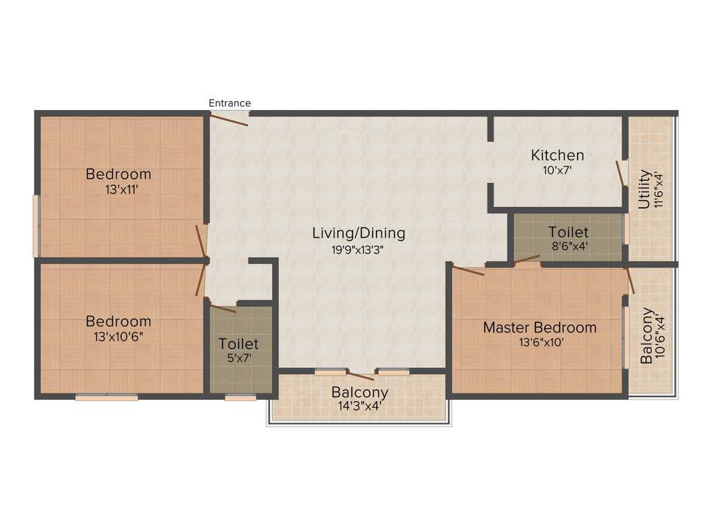 Unitech Blossoms (3BHK+2T (1,420 sq ft) 1420 sq ft)